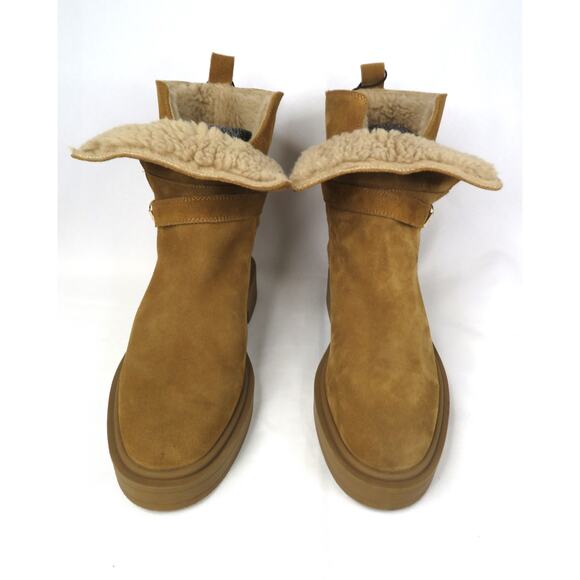 New ZARA Tan Genuine Suede Harness Ankle Boots w/ Faux Fur Lining Sz 9 EU 40 - Picture 1 of 12